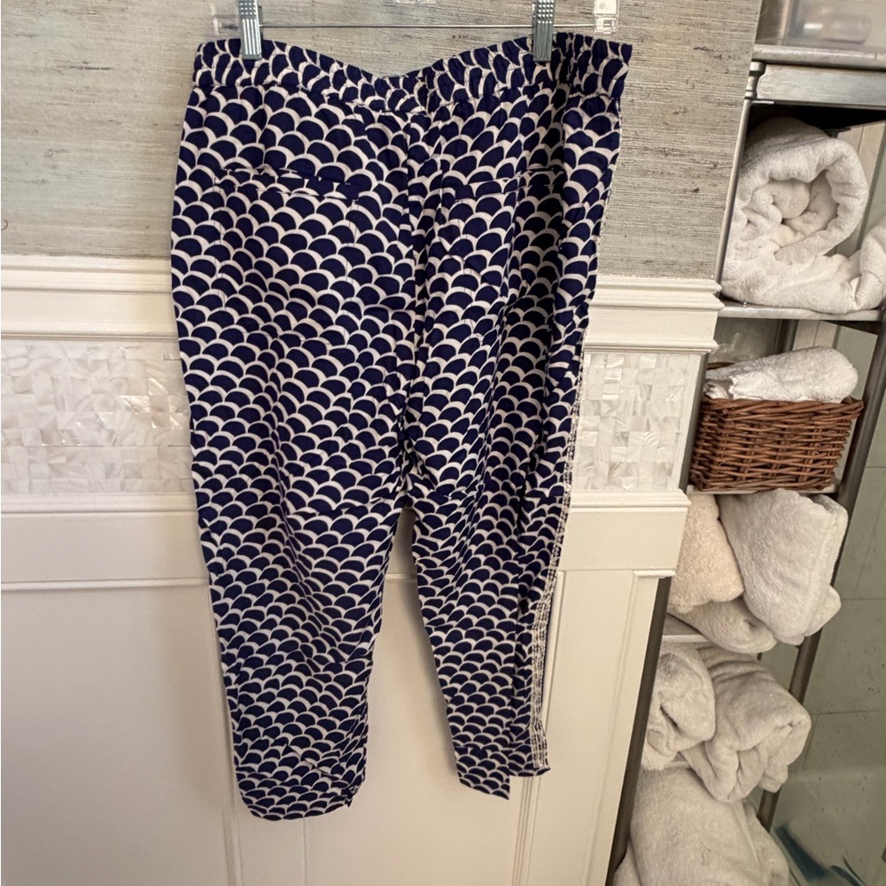 LP large petite Anthropologie beaded jogger pants lightweight blue white scallop - Picture 12 of 12
